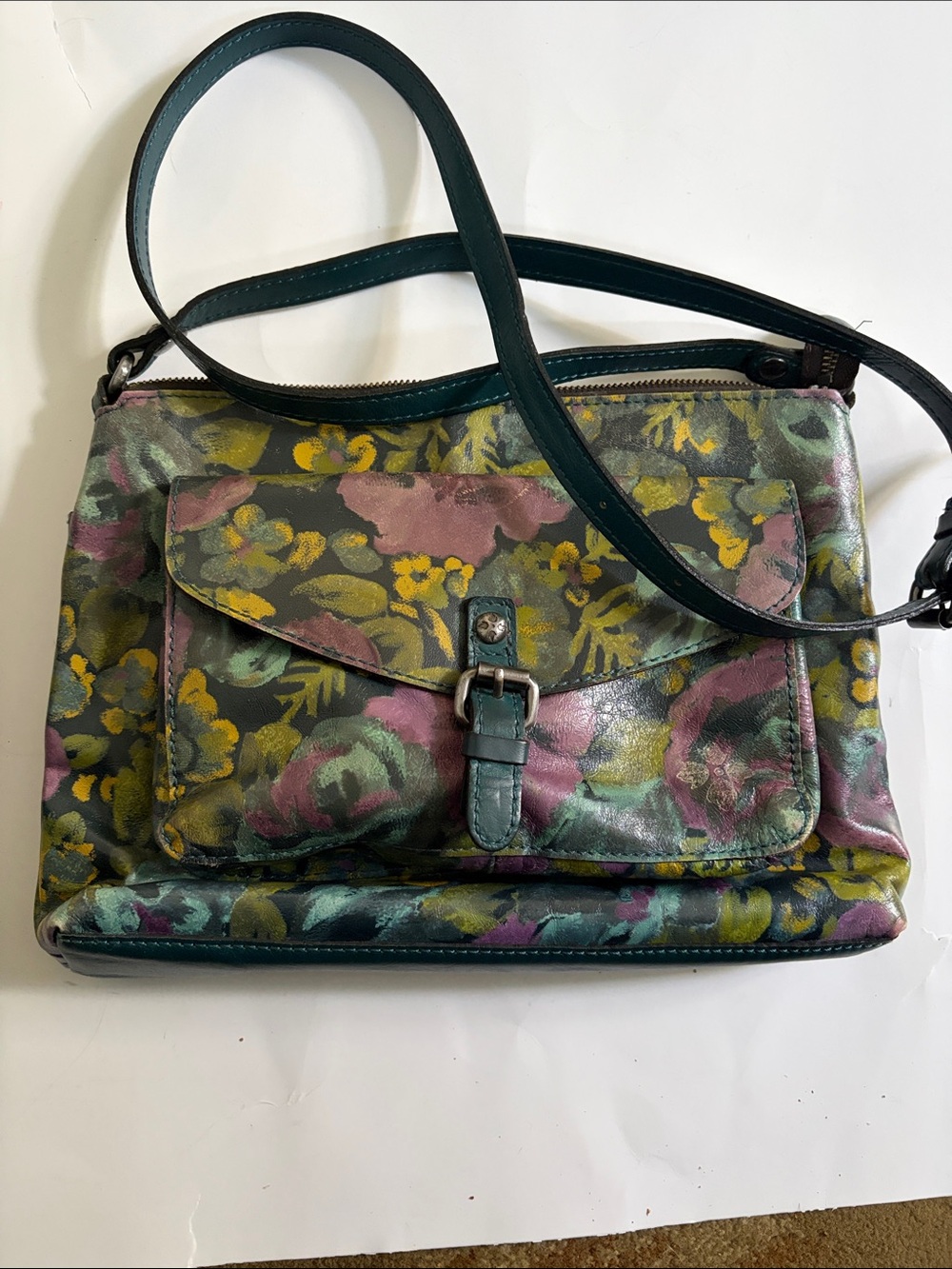 Patricia Nash Floral Leather Crossbody in Teal, Pink & Yellow